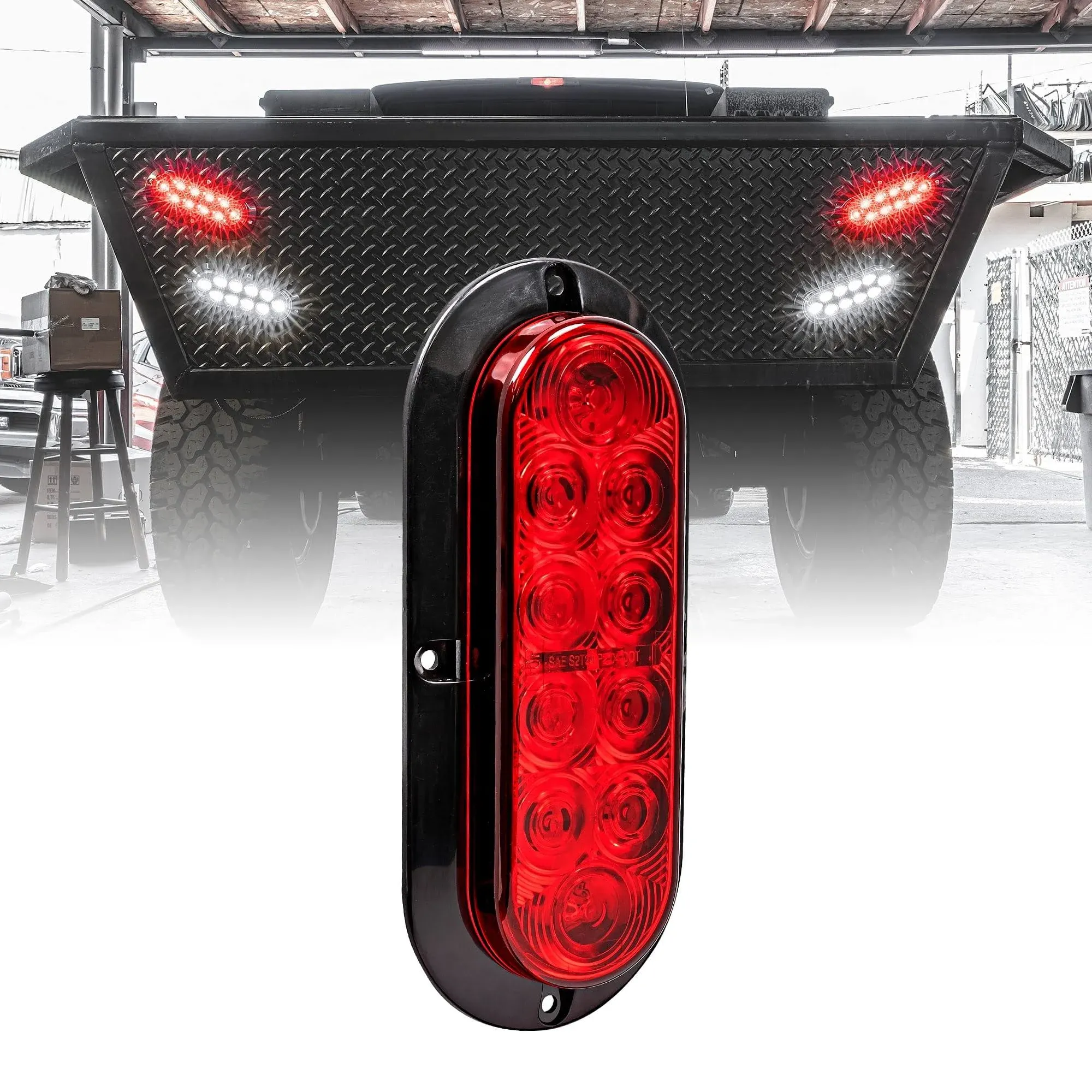 Surface-Mount Red 6" Oval LED Trailer Tail Light - Dot FMVSS 108 SAE S2TSI6P2