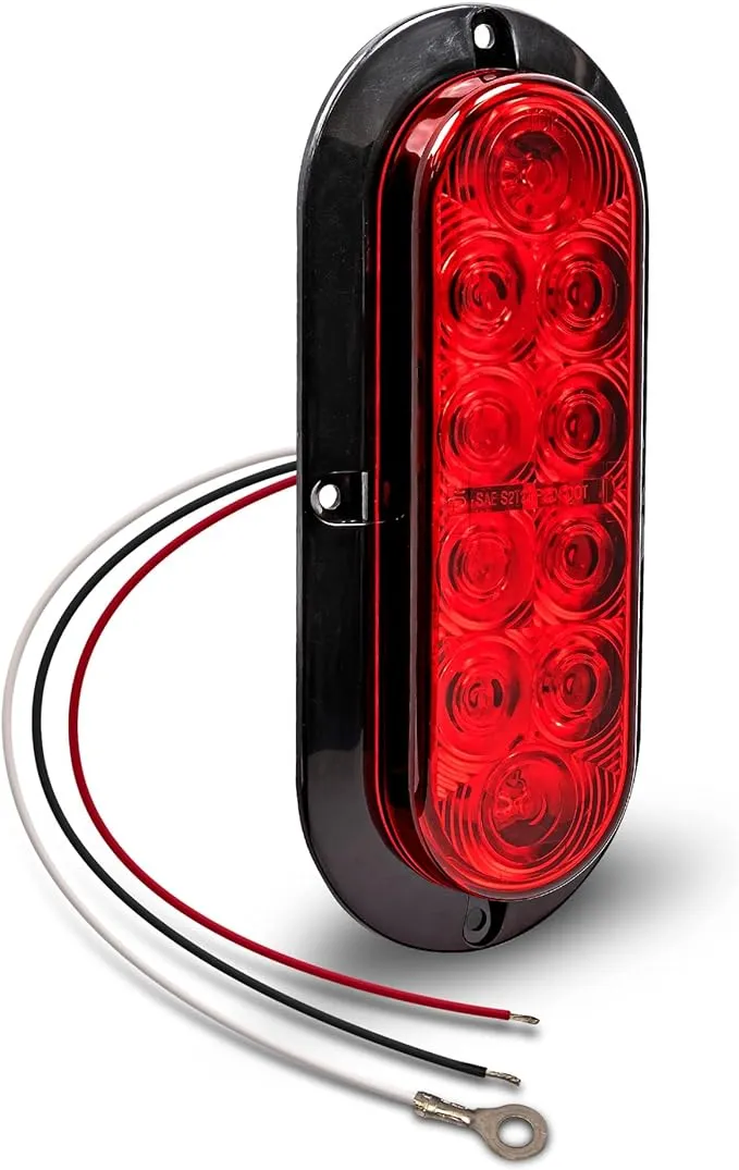 TRUE MODS 6 inch Red Oval LED Trailer Tail Light [DOT FMVSS 108] [SAE S2T2I6] [Surface-Mount] [IP67 Waterproof] [Stop Turn Tail] Trailer Brake Lights for Boat Trailer RV Trucks