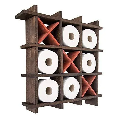 Rustic Tic-Tac-Toe Toilet Paper Holder for Bathroom – Playful Storage