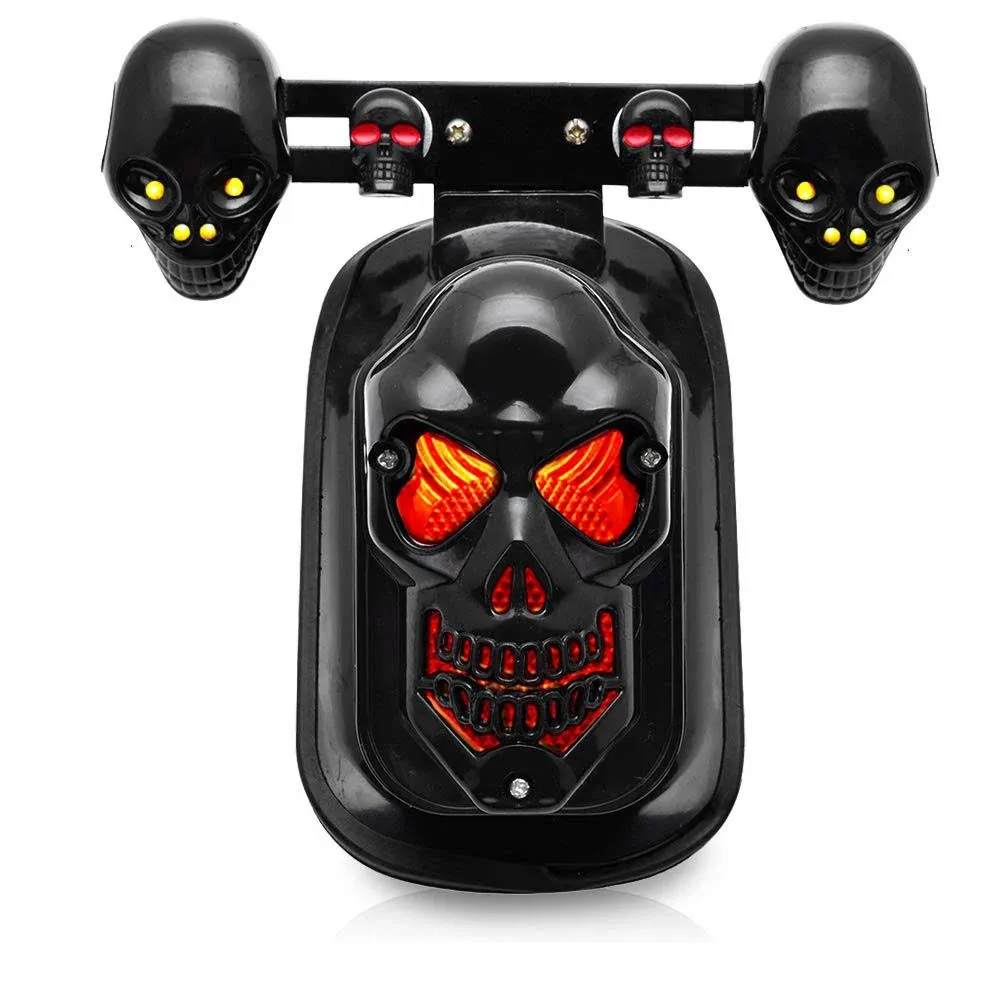 Skull Motorcycle Rear Tail Brake Turn Signal Light Black For Harley HONDA