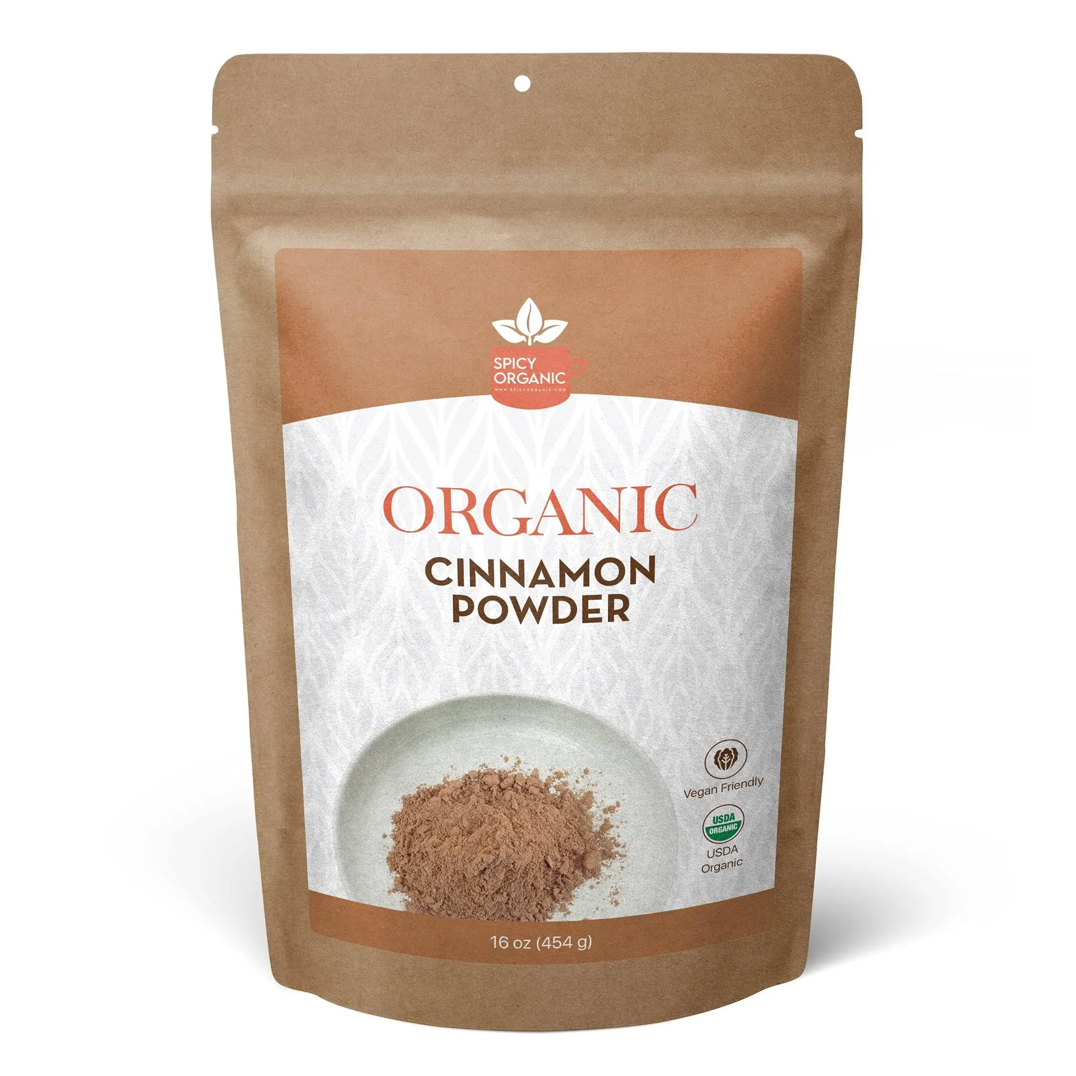 SPICY ORGANIC Cinnamon Powder -16oz - USDA Organic Non-GMO Finely Ground Cassia Cinnamon Spice for Tea, Coffee, Desserts, Oatmeal, Yogurt, Smoothies and Trail Mix