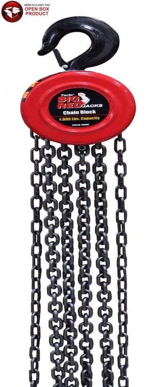 2 Ton BIG RED Torin Ma nual Hand Lift Steel, 2 Hooks Chain Block Hoist, R ed