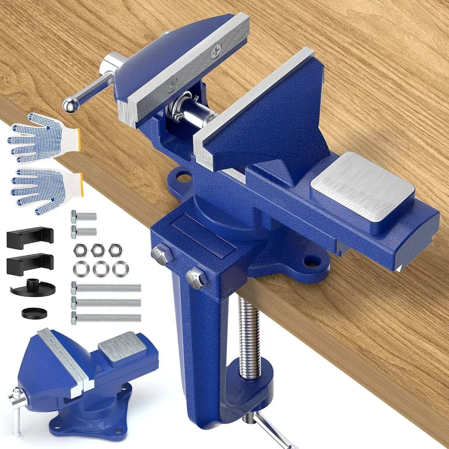 Shangyoyi 2-in-1 Bench Vise for Workbench 3.2"- Multi-functional Portable 360Â° Swivel Base Clamp On Vice/ Table V BV01