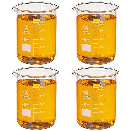 Glass Beakers Set - Science, Chemistry Classroom Supplies - Borosilicate Glass - Education, Research Equipment for Industrial and Academic Labs (250mL, 4-Pack)