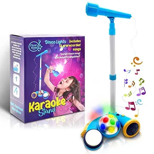 USA Kids Karaoke Machine with Blue Microphone and Adjustable Stand