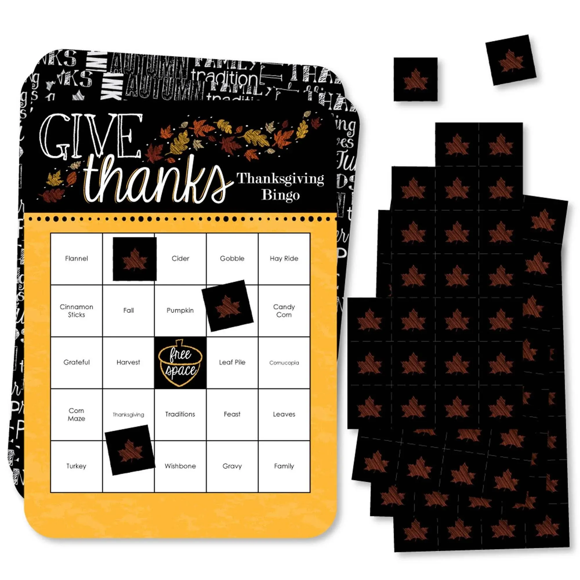 Big Dot of Happiness - Give Thanks - Bingo Cards and Markers - Thanksgiving Party ...