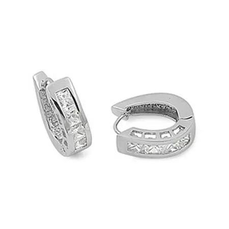 Huggie Hoop Earrings Clear Cubic Zirconia .925 Sterling Silver Jewelry Female Unisex