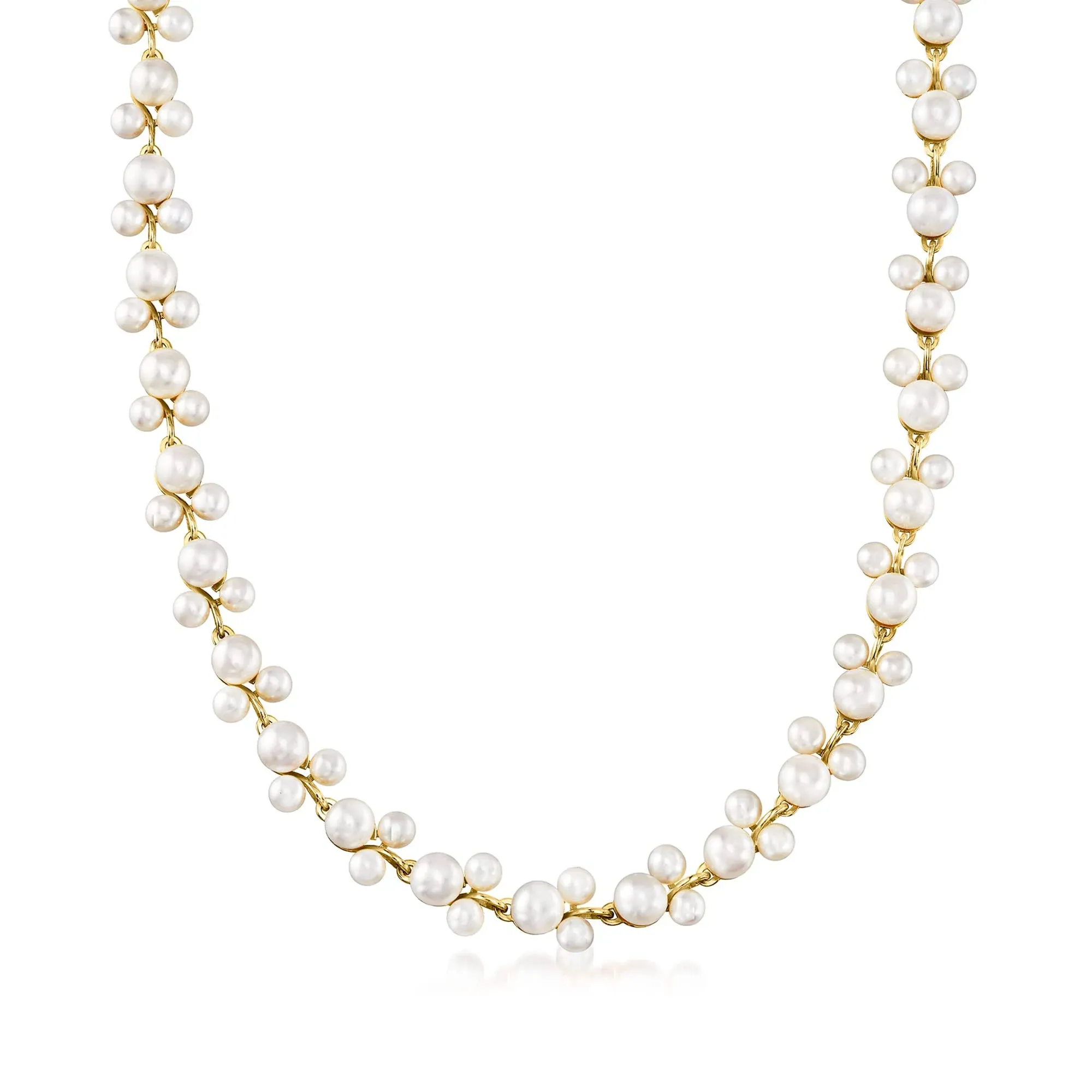 Ross-Simons 5-7.5mm Cultured Pearl Trio Vine Necklace in 18kt Gold Over Sterling  | eBay