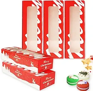 wraphay 30pack Christmas Cookies Boxes with Window Red Xmas Macaron Packaging Boxes Macaron Container Bakery Boxes Strawberry Chocolate Covered Treat Boxes