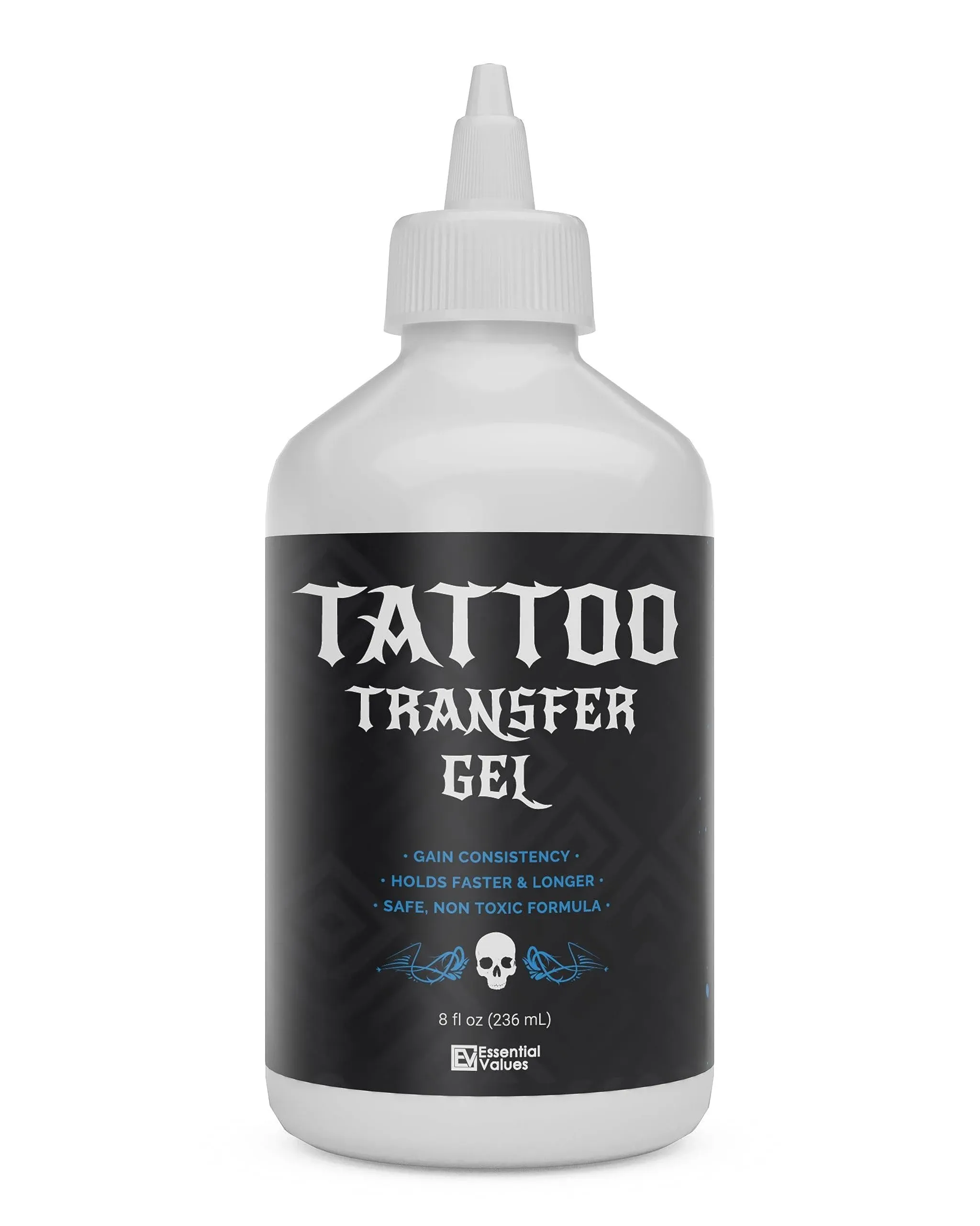 Essential Values - Tattoo Transfer Gel Solution (8 fl oz), Perfect for Sharp, Dark & Clean Stencils - Designed to Last All Day Tatting Sessions, Clear