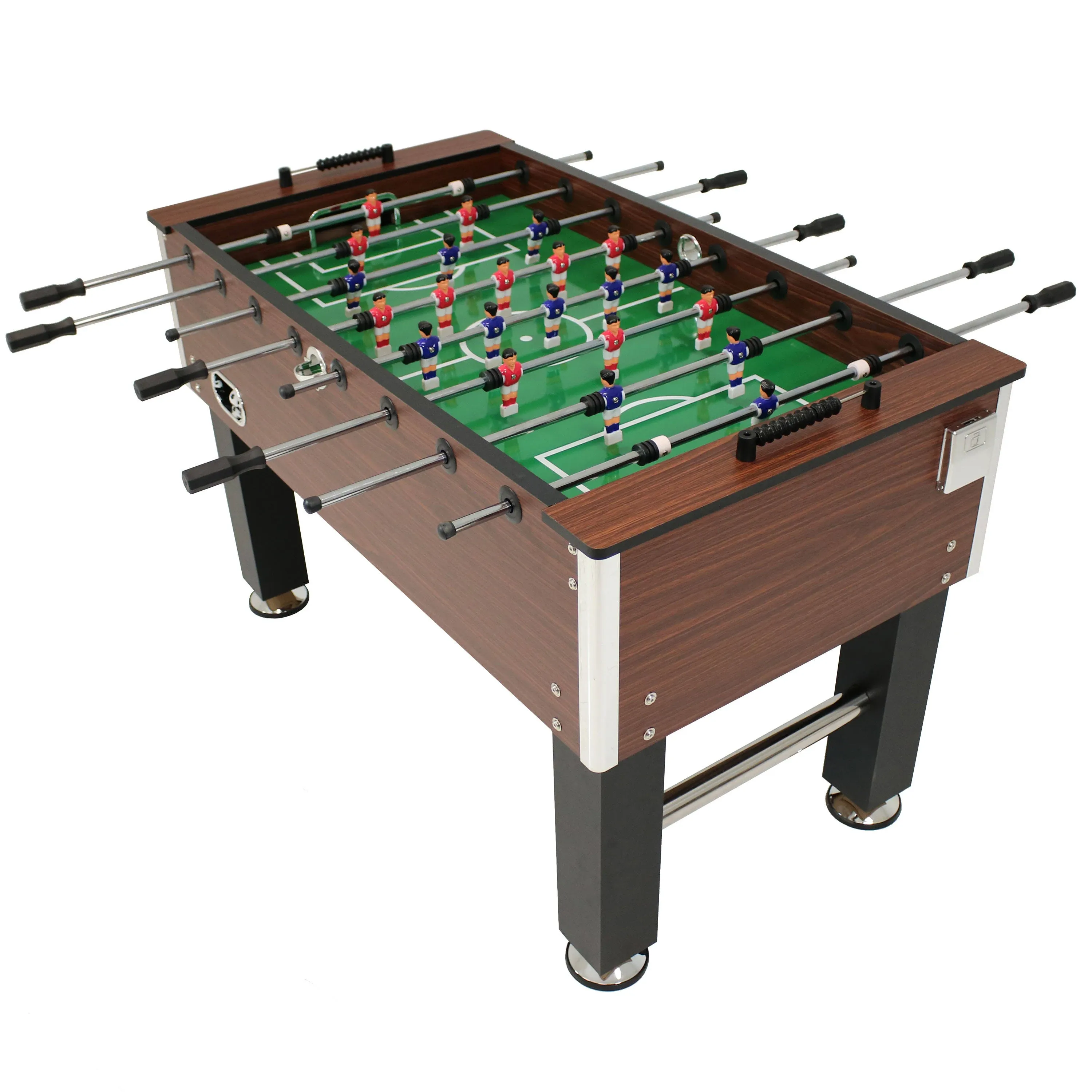 Sunnydaze 55 inch Faux Wood Foosball Soccer Game Table with Folding Drink Holders