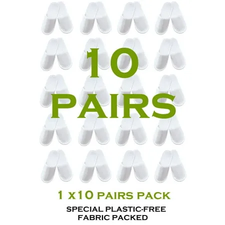 Chochili 10 Pairs Fabric Packed Non-Slip Disposable Slippers for Hotel Airbnb Spa Wedding Salon Guests Adult Men Women Size 10-11, White