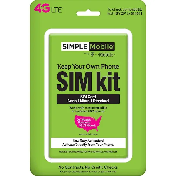 Simple Mobile, Powered by Tmobile, Universal Sim Kit