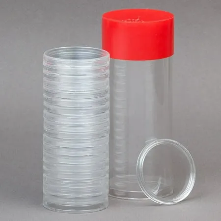 Red Capsule Tube & 20 Direct Fit T-30 Air-Tite Coin Holder Capsules for Half Dollars by OnFireGuy