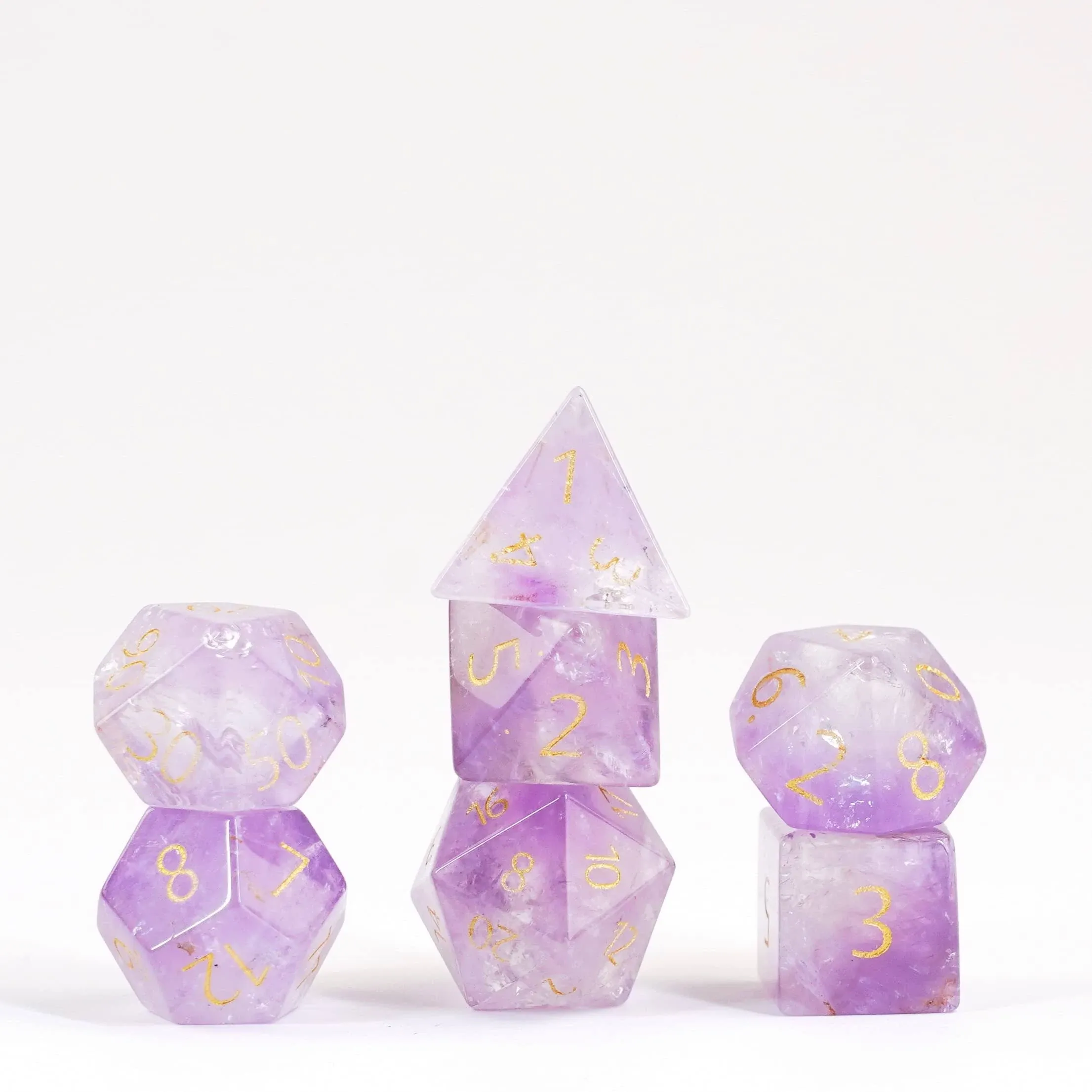 FanRoll by Metallic Dice Games 16mm Stone Poly DND Dice Set: Engraved Amethyst ...