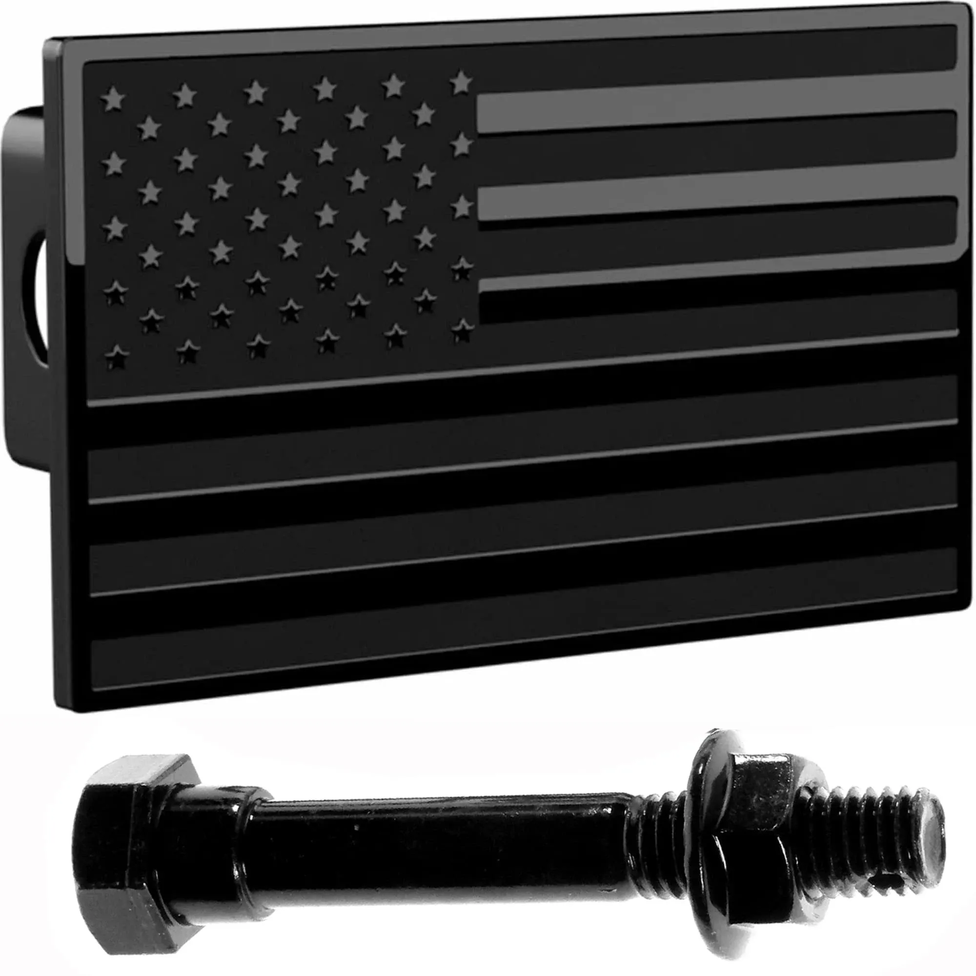  American Black Flag Stainless Steel Emblem on Metal Trailer Fits 2&#034; Receivers