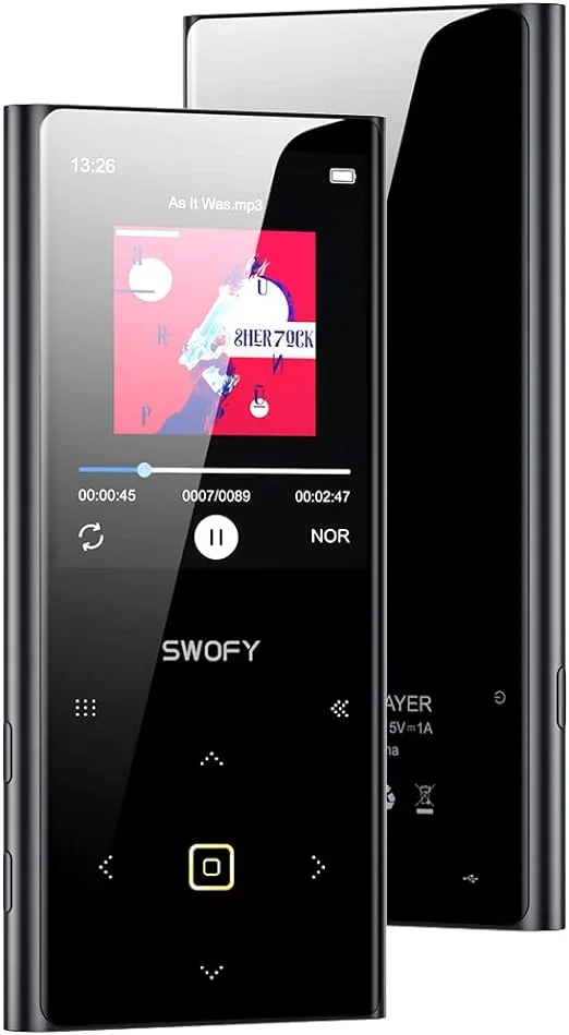 32GB Mp3 Player with Bluetooth 5.0, SWOFY Portable Digital Lossless HiFi Audio Music Player with HD Speaker, 2.4 in Curved Screen