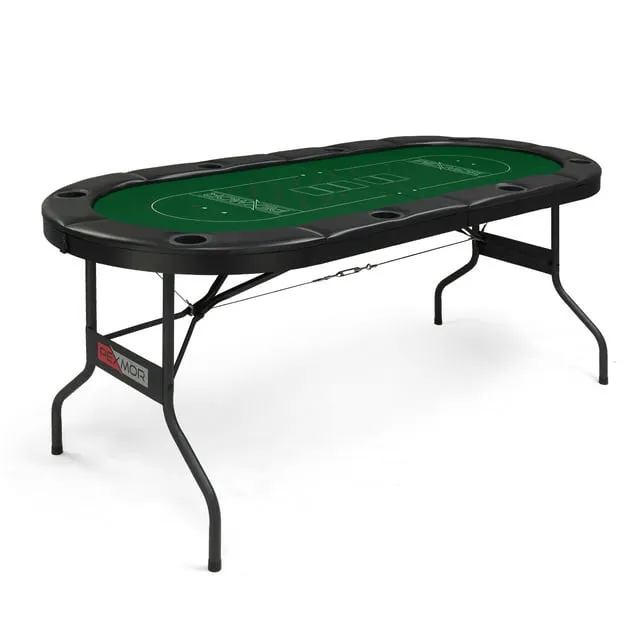 PEXMOR 8 Player Foldable Poker Table, Folding Texas Holdem Blackjack Casino Game Table w/Deeper Stainless Steel Cup Holders| Casino-Grade Felt| Water-Resistant Cushioned Rail, Fully Assembled