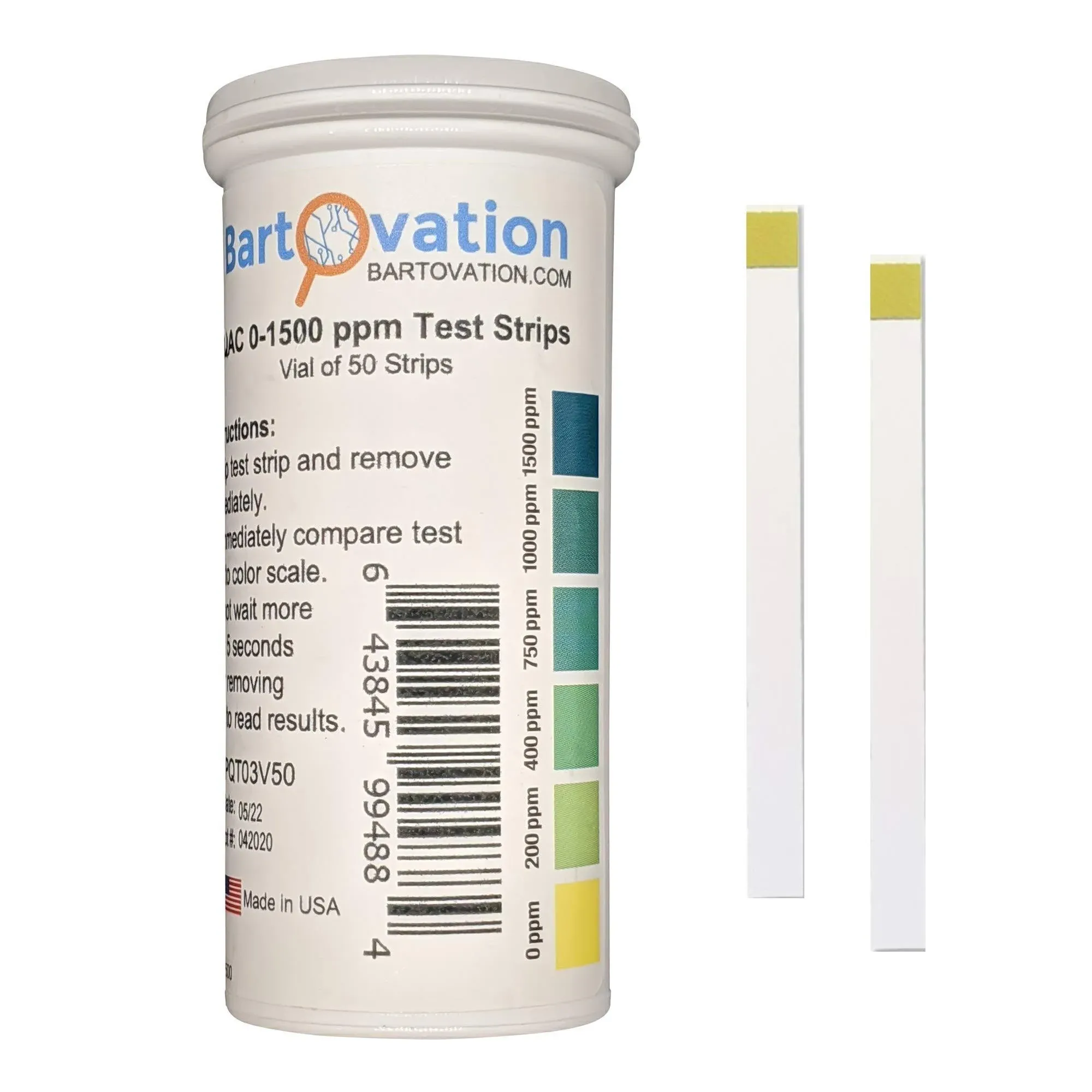 Quaternary Ammonium (QAC, Multi Quat) Test Strips 0-1500 ppm Vial of 50 Strips