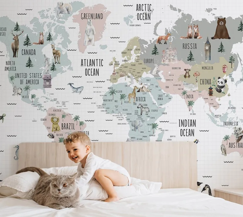 Walltastic - MAP OF THE WORLD - Wallpaper Mural - 12 Panels