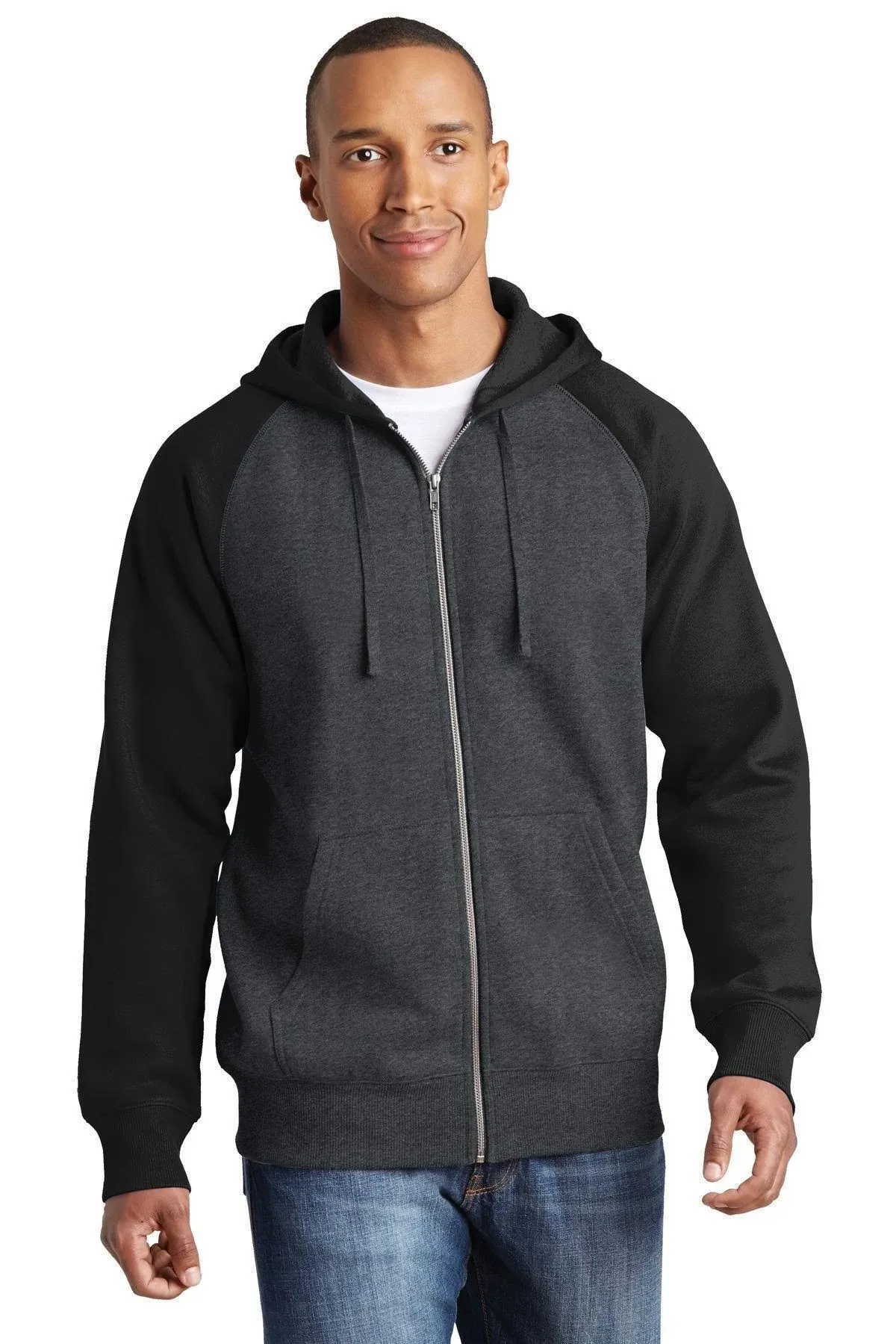 Sport-Tek Raglan Colorblock Full-Zip Hooded Fleece Jacket