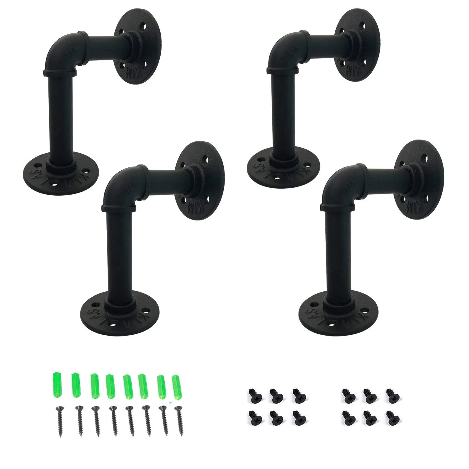 4 Pack Industrial Pipe Shelf Brackets L-Shaped Wall Mount Shelves Support