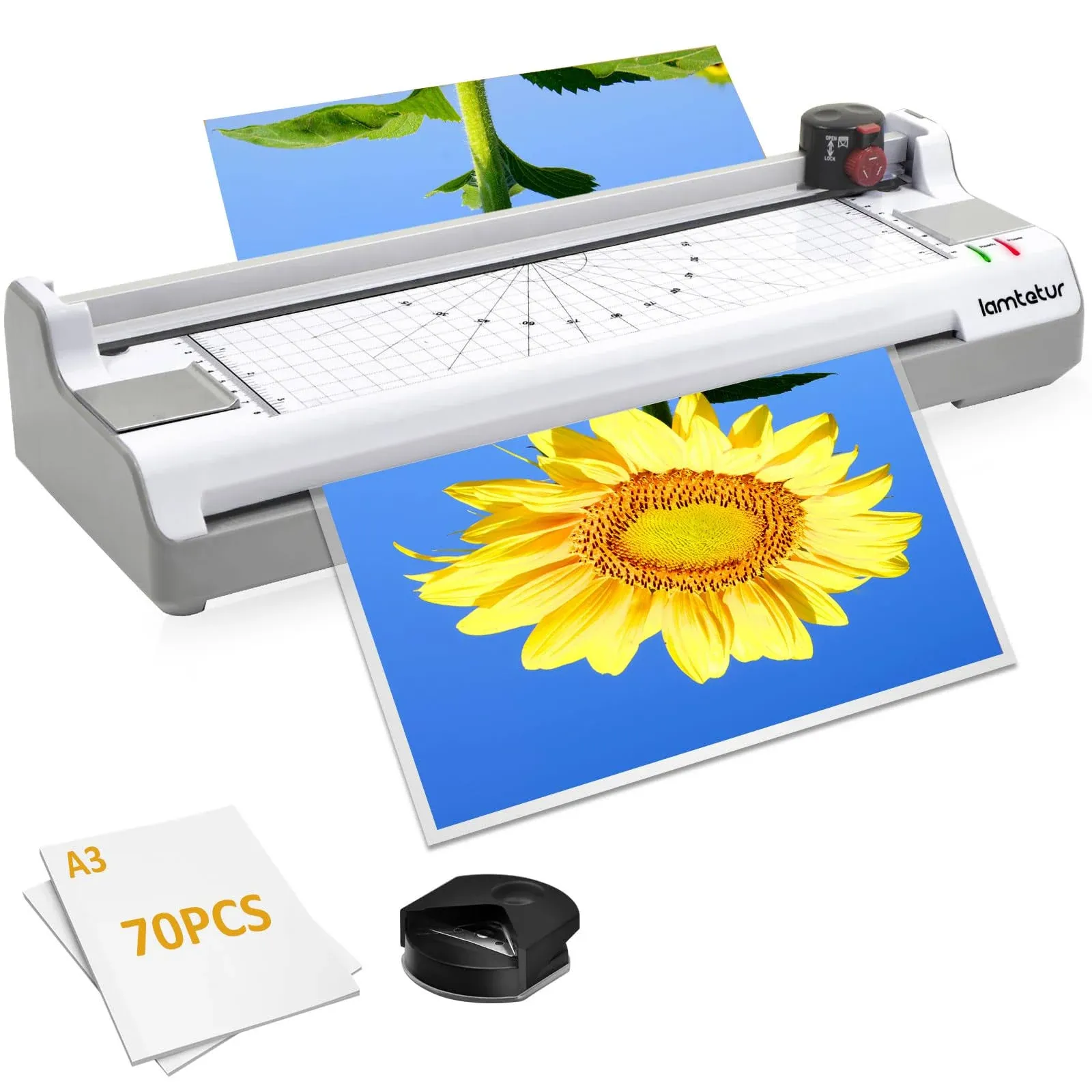 Lamtetur Laminator Machine 13 Inch Wide with 70 Laminating Sheets for A3/A4/A6