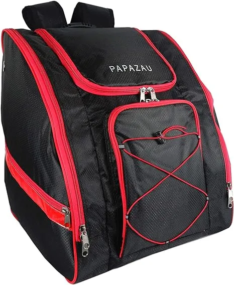 PAPAZAU Ski Boot Bag – Skiing and Snowboarding Travel One Size, Red trim 