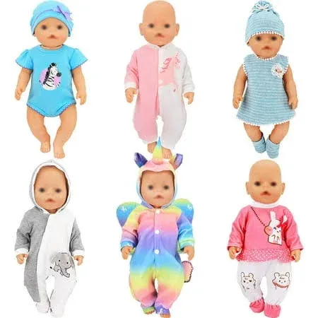 SOTOGO 6 Sets Doll Clothes Outfits for 14 to 17 inch New Born Baby Doll, 15 inch Baby Doll and American 18 inch Doll Clothes and Accessories, Infant