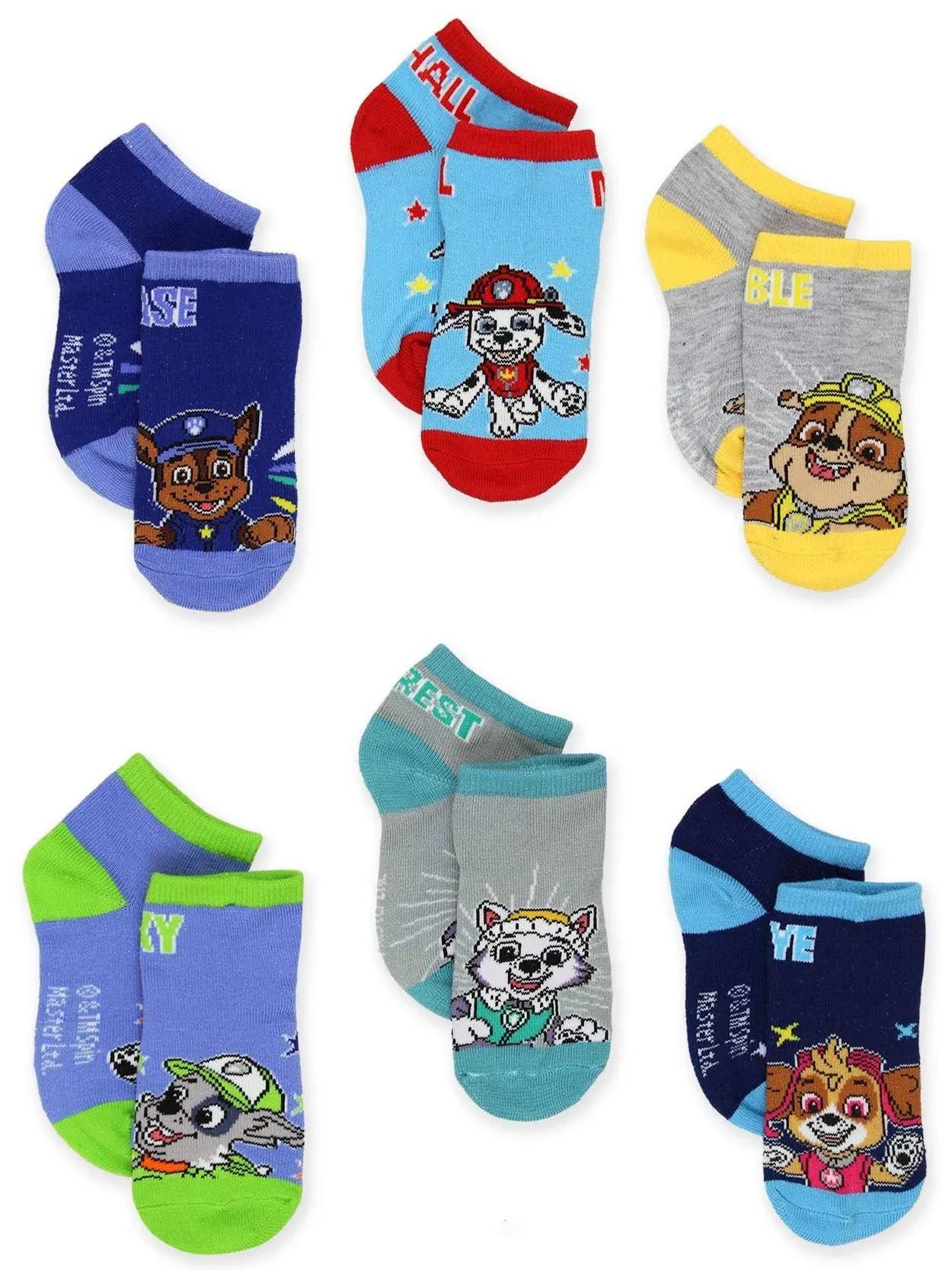 Nickelodeon Paw Patrol Toddler Boys 6 Pack Quarter Style Socks Set (X-Small (Sock: 2-4), Multicolor)