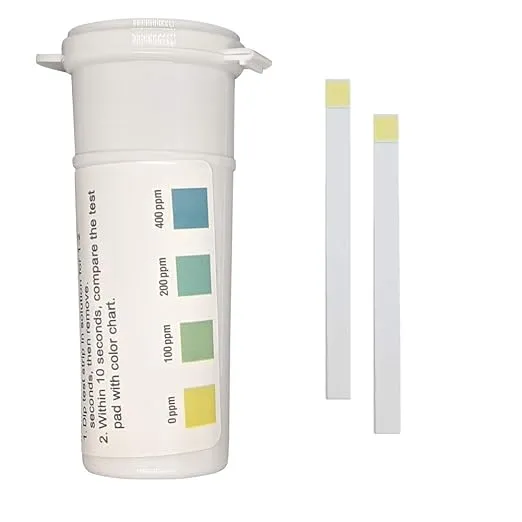 Restaurant Quaternary Ammonium (QAC, Multi Quat) Sanitizer Plastic Test Strips, 0-400 ppm [Vial of 100 Strips]