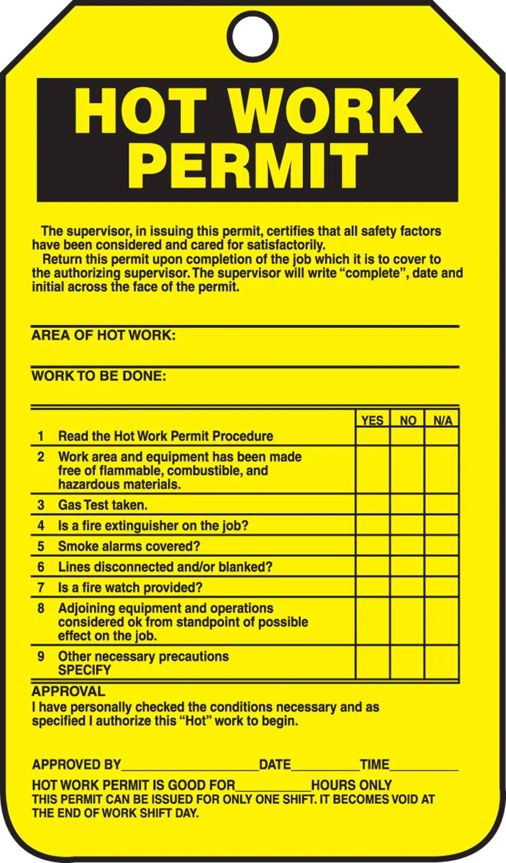 Accuform TCS361CTP Hot Work Status Tag