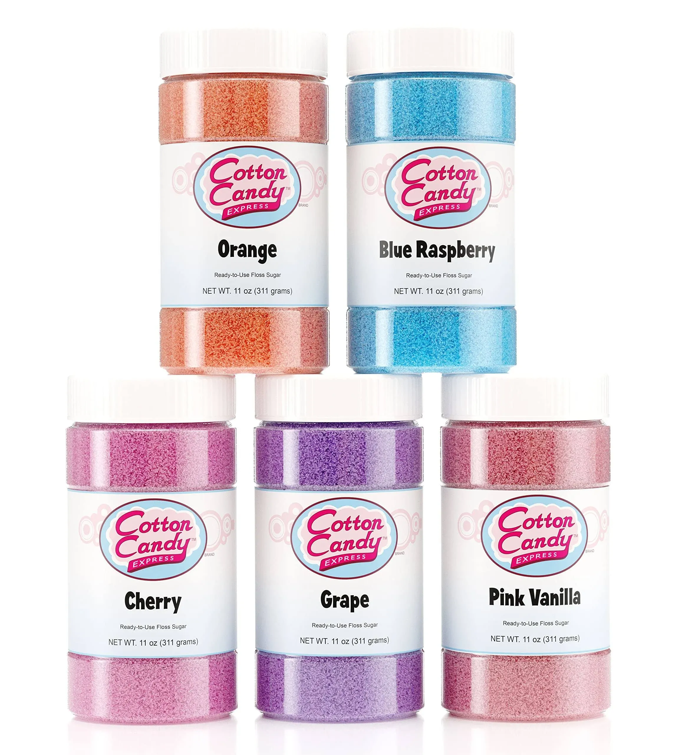 Ready to Use Cotton Candy Machine Floss Sugar in 5 Delicious Flavor (5 Bottles)