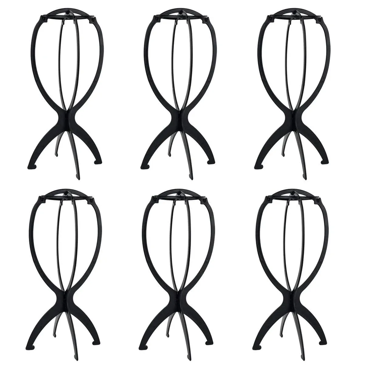 6 Pack Wig Stand Holder, Portable Collapsible Wig Holder Stand for 14.2 In Black