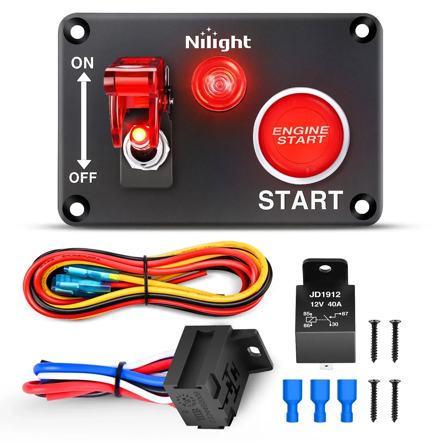 Nilight 2 in 1 Racing Car Ignition Rocker Switch Panel