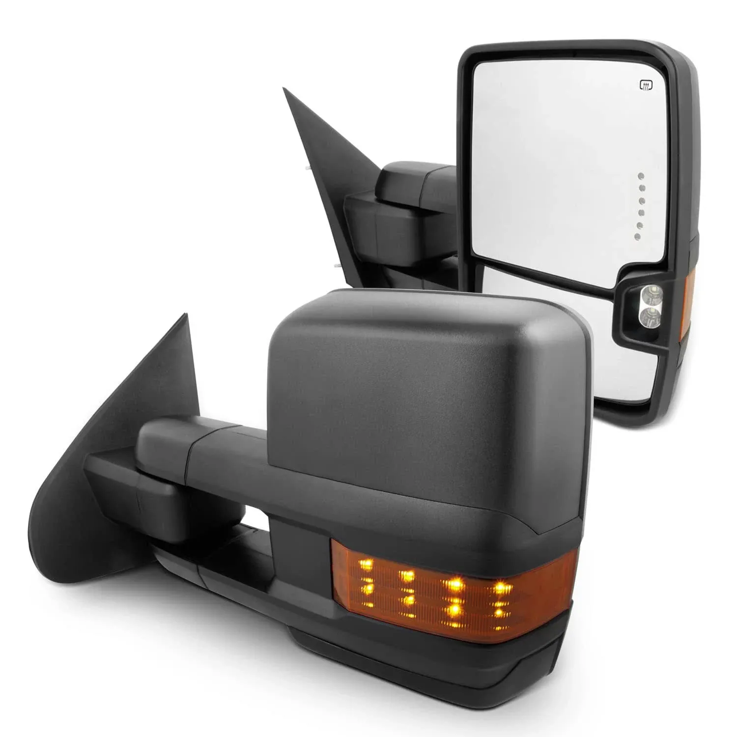 2x [Power Folding] Heat LED Turn Black Towing Mirror For 14-18 Silverado Sierra