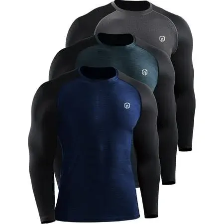 NELEUS Men's 3 Pack Dry Fit Long Sleeve Compression Shirts