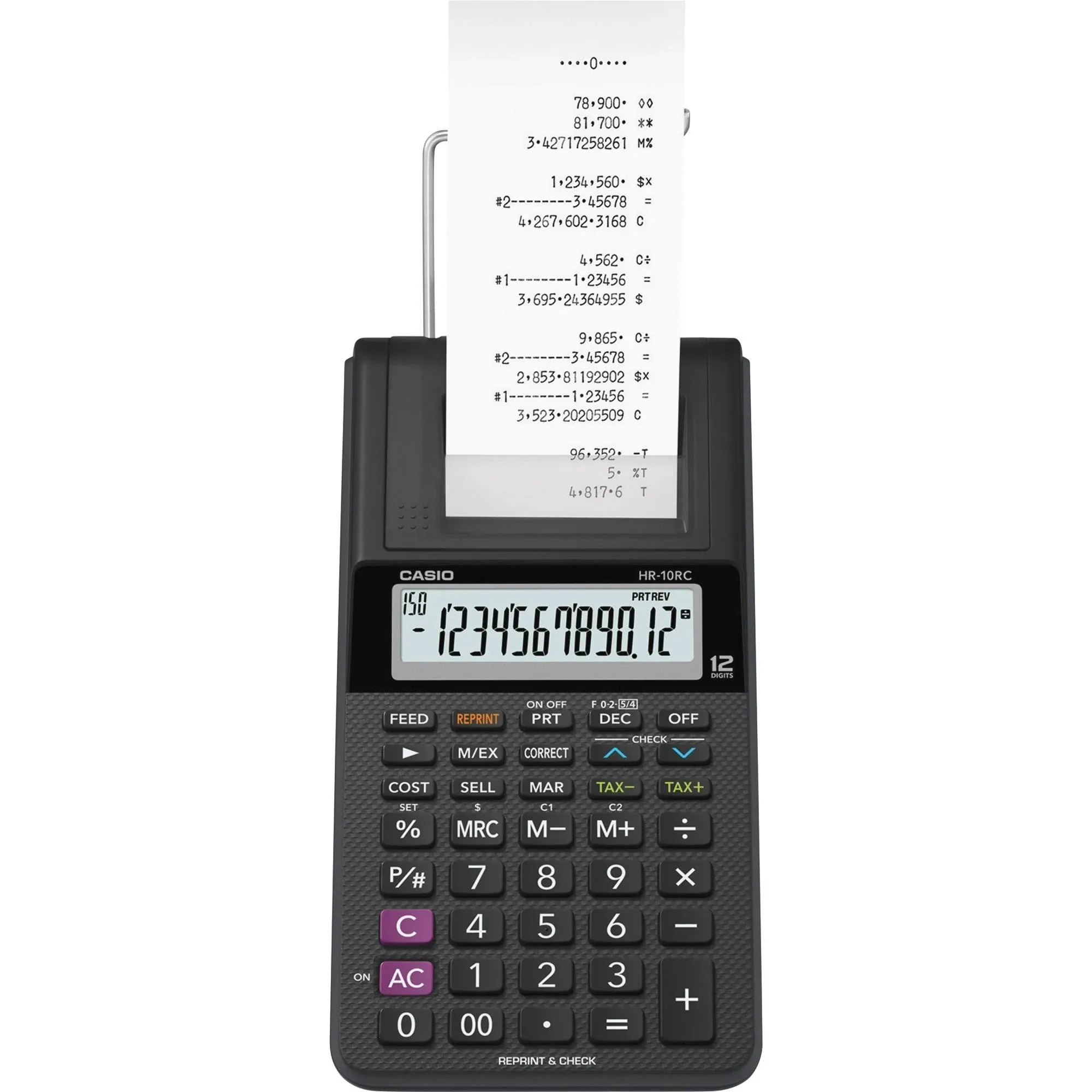 Casio HR-10RC Handheld Portable Printing Calculator Blk Print 1.6 Lines/Sec