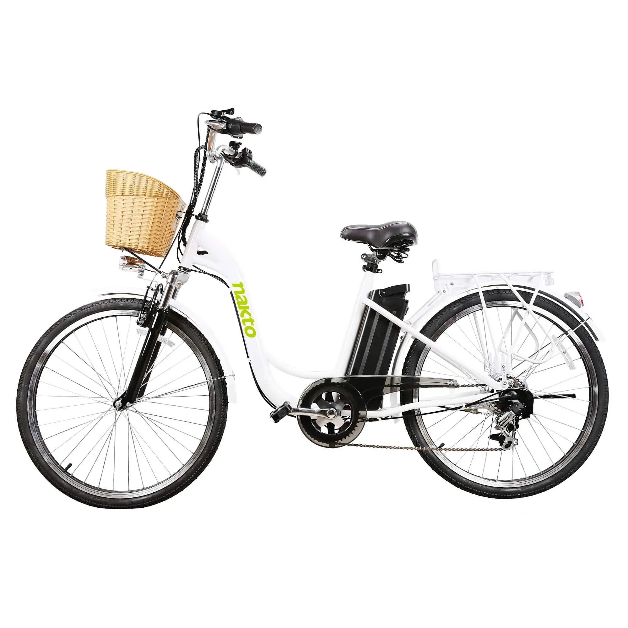 NAKTO Electric Bike 350W Camel White 26&#034; Ebike Shimano 6-Speed 36W10A Battery