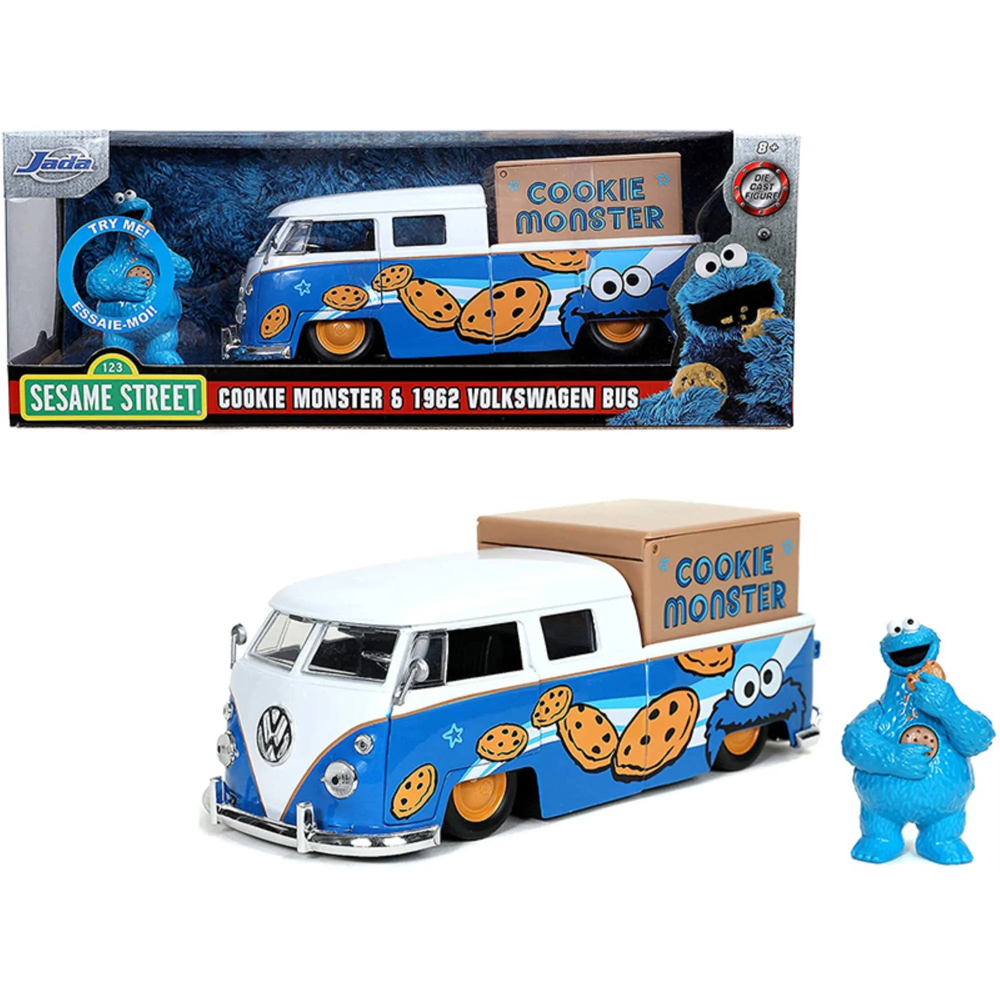 Jada 1:24 Diecast 1963 VW Bus with Cookie Monster Figure