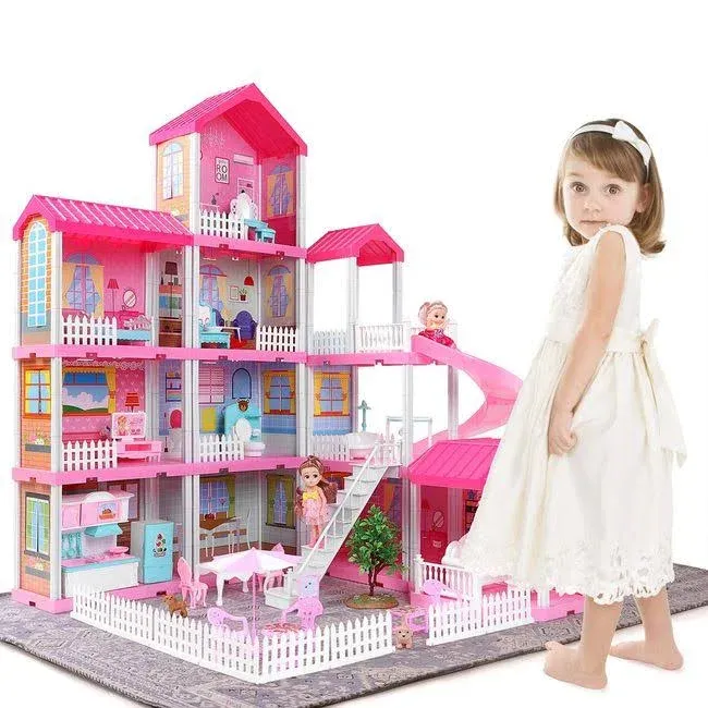 Temi Doll House Playhouse Girl Toys 4 Story 11 Doll House Rooms with Doll Toy ...