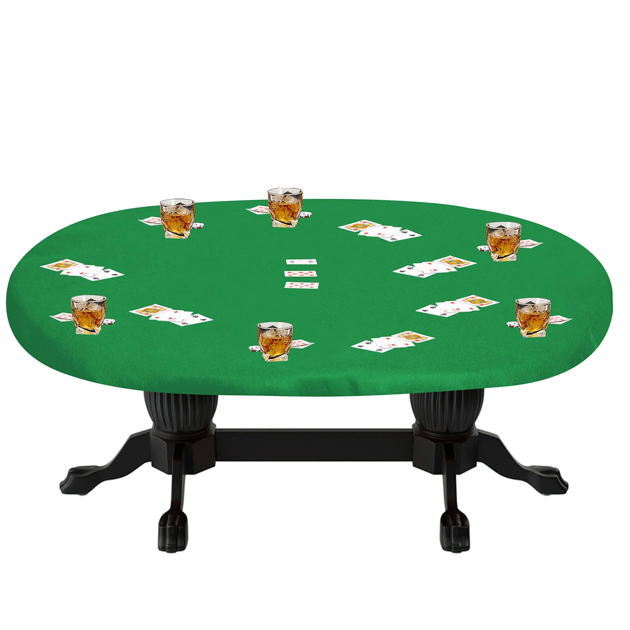 Felt Card Table Game Cover Oblong Fitted Tablecloth Poker Bridge Games Table Topper Elastic Green Fits 48 x 68 in.