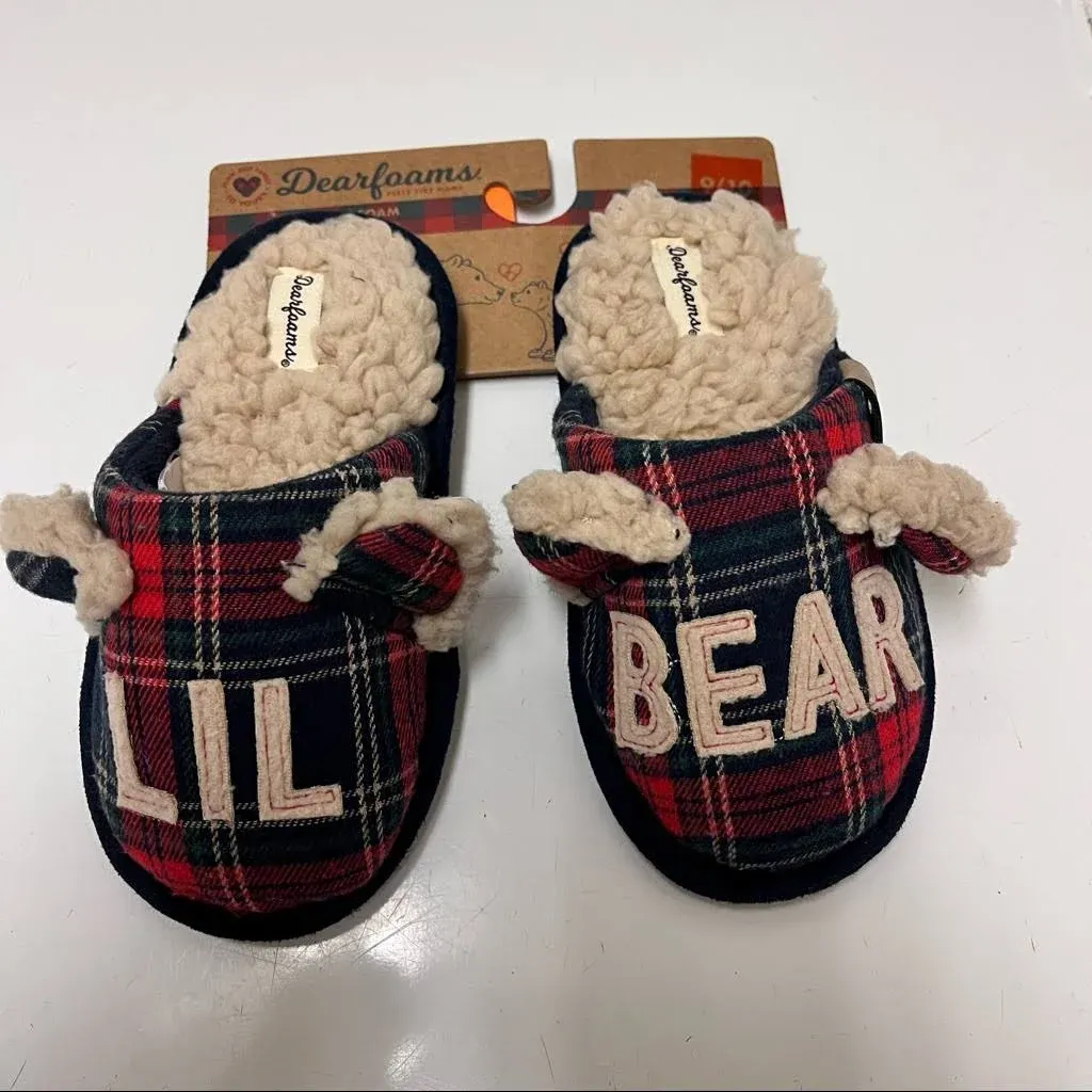 Dearfoams Limited Edition LIL BEAR Memory Foam Slippers Size 9/10