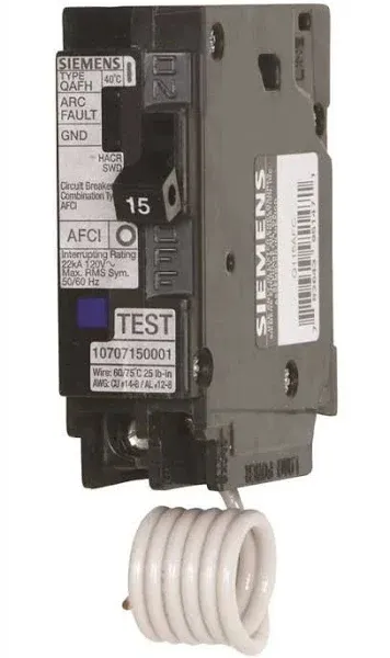 New Circuit Breaker Siemens QA115AFC QA115AFCCSA 15 Amp 1 Pole 120V  AFCI