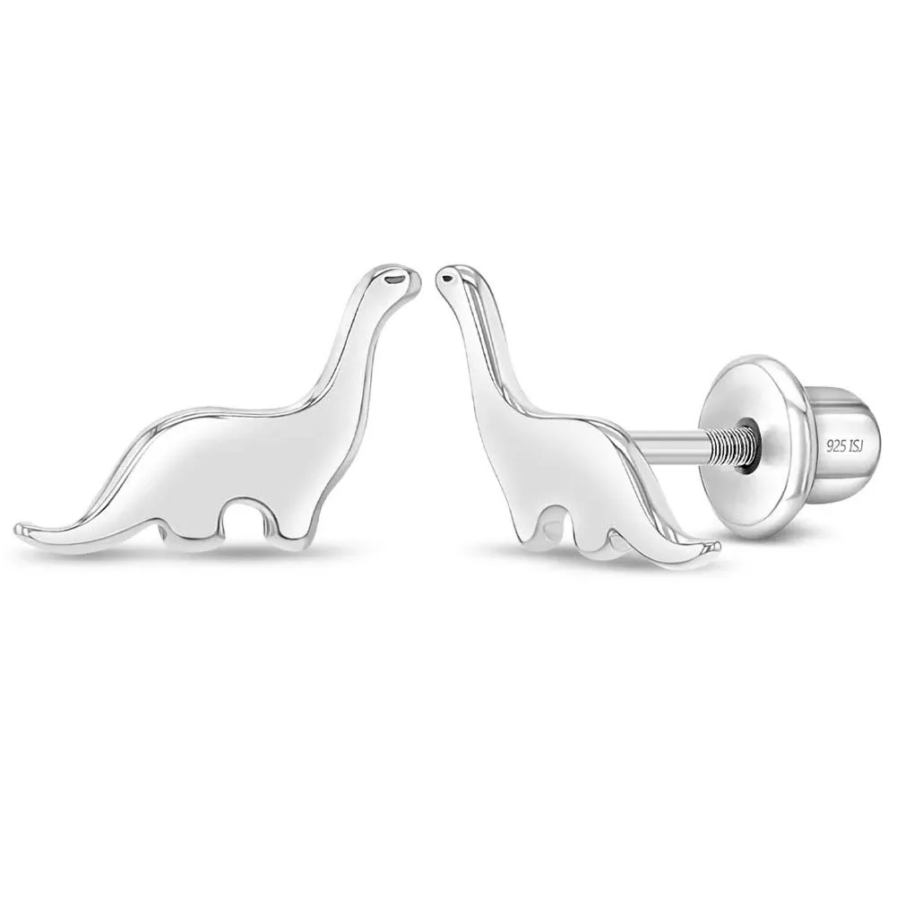 Dinosaur Screw Back Earrings, 925 Sterling Silver