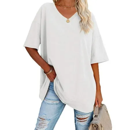 Sherrylily Women Oversized T Shirts Tees Half Sleeve V Neck Comfy Tunic Top