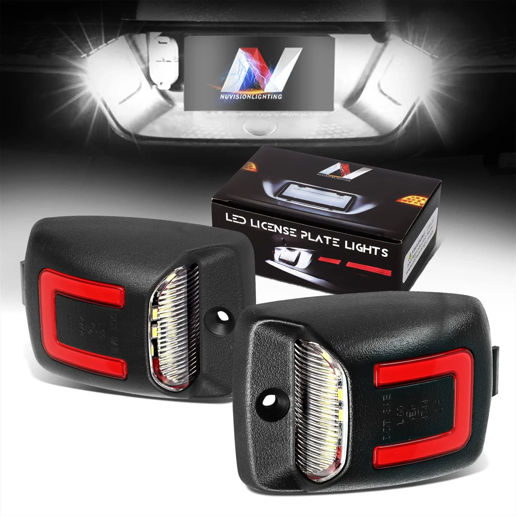 Nuvision Lighting NVL-LPL-005 Pair of White/Red LED Lighting License Plate Lights ...