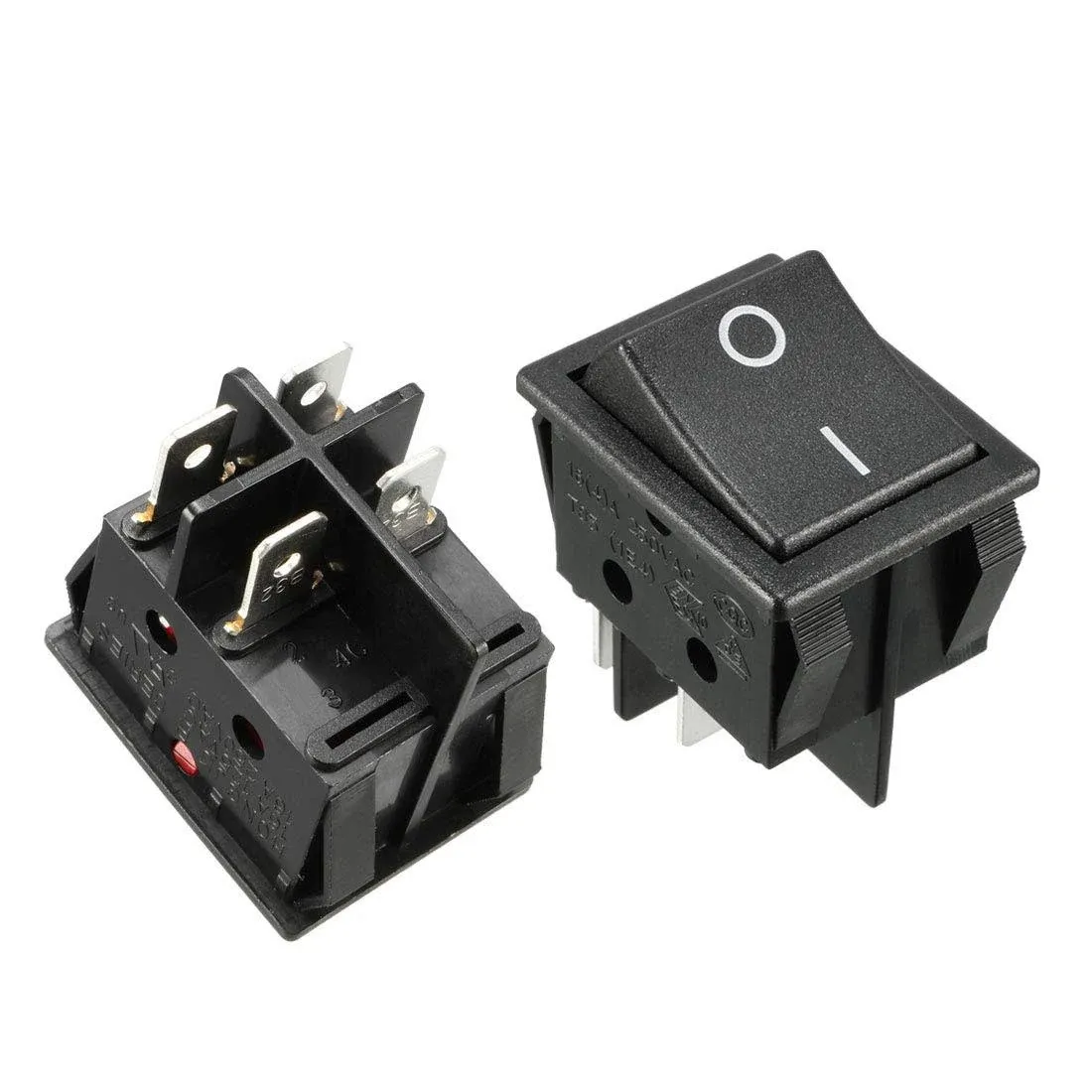 5pcs 20A/125V 22A/250V DPST 4 Terminal 2 Position Boat Rocker Switch UL Listed, Black