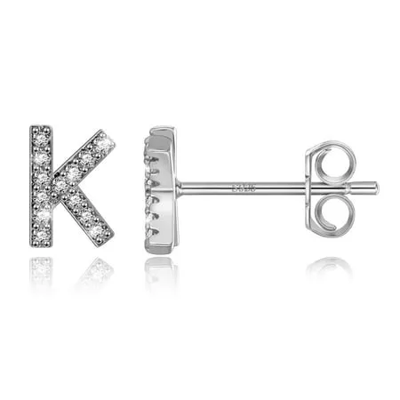 IEFSHINY Initial Earrings Small Alphabet Earrings for Kids 14K White Gold Plated CZ Hypoallergenic Tiny Initial Letter Studs Earrings for Women Little Girls