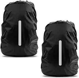 LAMA 2pcs Waterproof Rain Cover for Backpack, Reflective Rainproof Protector for Anti-dust and Anti-Theft M 30L-40L Black